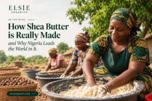 picture showing Nigerian village women making shea butter by hand